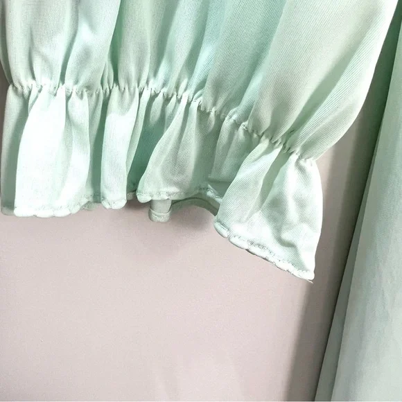 Vintage Mint Green Ruffle Embroidered Button Front Maxi Robe - Picture 11 of 11